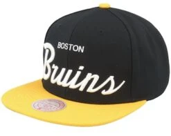 Boston Bruins Vintage Script Black/Yellow Snapback - Mitchell & Ness