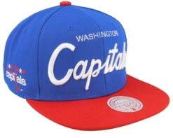 Washington Capitals Vintage Script Blue/Red Snapback - Mitchell & Ness