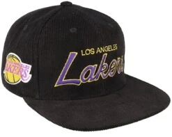 Los Angeles Lakers Cord Script Black Snapback - Mitchell & Ness