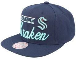Seattle Kraken Retro Lock Up Navy Snapback - Mitchell & Ness