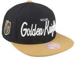Vegas Golden Knights Vintage Script Black/Camel Snapback - Mitchell & Ness