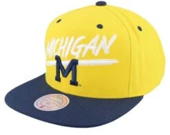 Michigan Wolverines Transcript Yellow/Navy Snapback - Mitchell & Ness